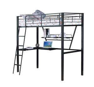 English Elm Senon Twin Loft Bed with Large Reversible Desk & Ladder, Silver/Black Metal & MDF, Sturdy Design B2726P265605