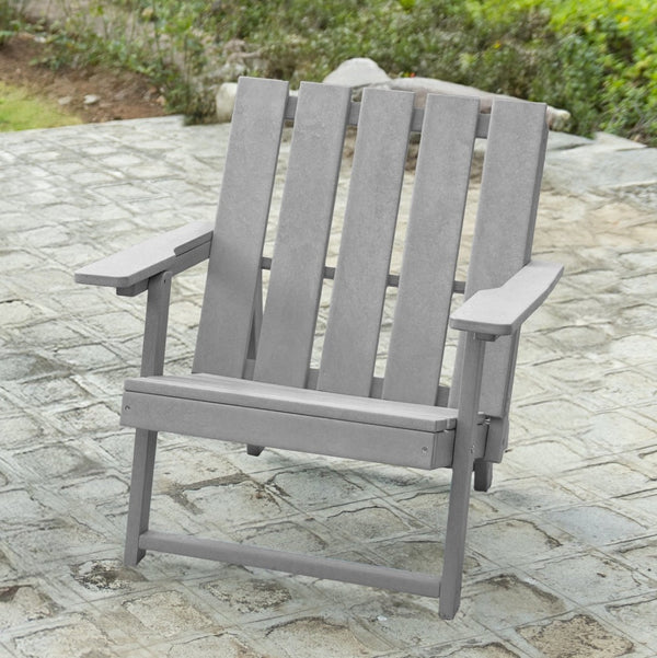 English Elm Shoreline Recycled Hdpe Folding Adirondack Chair Fully Assembled Modern Patio Seating Gray B2745P409683