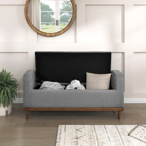 English Elm Mid-Century Modern Lift-Top Storage Bench with Tufted Upholstery, Walnut Solid Wood Frame, Hidden Organizer Gray 50.75 L x 19 W x 19.75 H B011P192193