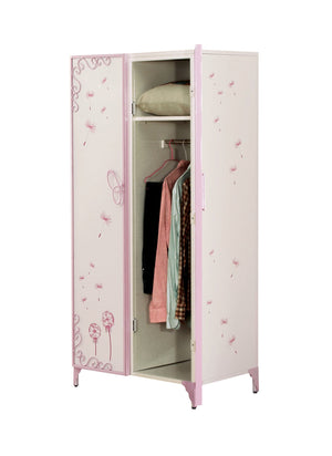 English Elm Priya Elegant Purple & White Metal Wardrobe with PU Leather Accents, Butterfly Doors, Ample Storage B2726P263181