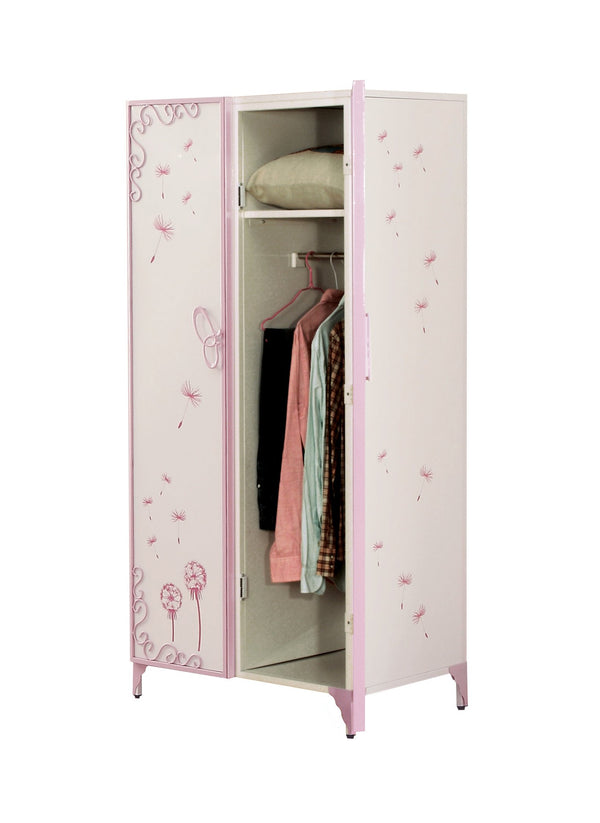 English Elm Priya Elegant Purple & White Metal Wardrobe with PU Leather Accents, Butterfly Doors, Ample Storage B2726P263181