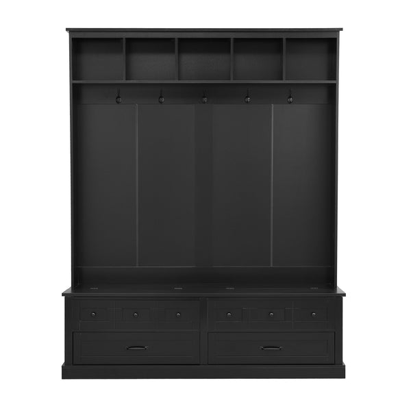 English Elm ON-TREND Elegant Wide Hall Tree with Lift-Top Storage Bench, 5 Hooks, 2 Drawers, Retro Handles, 59" W Black N721P234409B