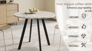 English Elm Modern Minimalist Circular Dining Table – Gray Cement Finish, Compact Design For Cafés & Offices W1727P251172