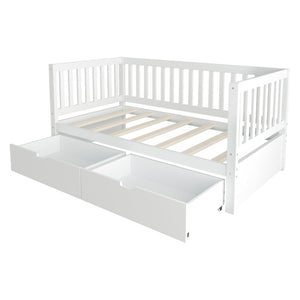 English Elm Convertible Toddler Daybed Solid Pine Kids Bed with Storage Drawers and Removable Rails White N899P429848K