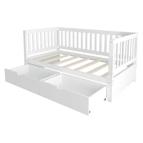 English Elm Convertible Toddler Daybed Solid Pine Kids Bed with Storage Drawers and Removable Rails White N899P429848K