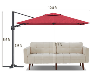 English Elm 11Ft Square Cantilever Patio Umbrella In Vibrant Red - Easy Operation, Upf50+ Protection, Versatile Shade T3609P347435