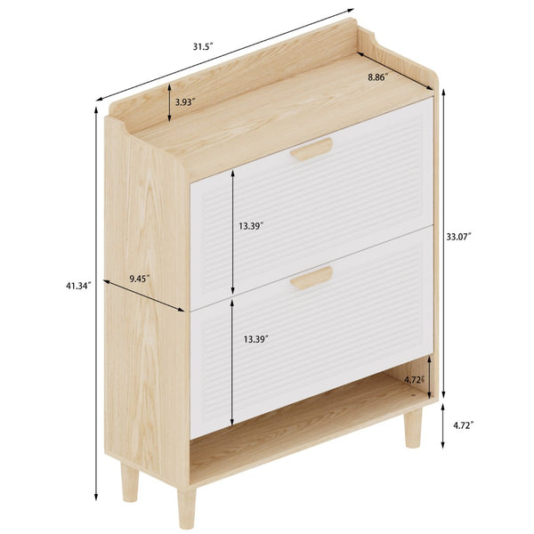English Elm Shoes Storage Cabinet Slim Flip Door Entryway Organizer with Natural Wood Legs 16 Pairs W3166P268391