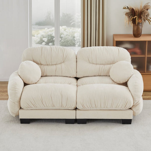 English Elm Pleated Chenille Two Seater Modular Sofa with Curved Armrests and Ergonomic Foam Cushions Beige W5656S00037