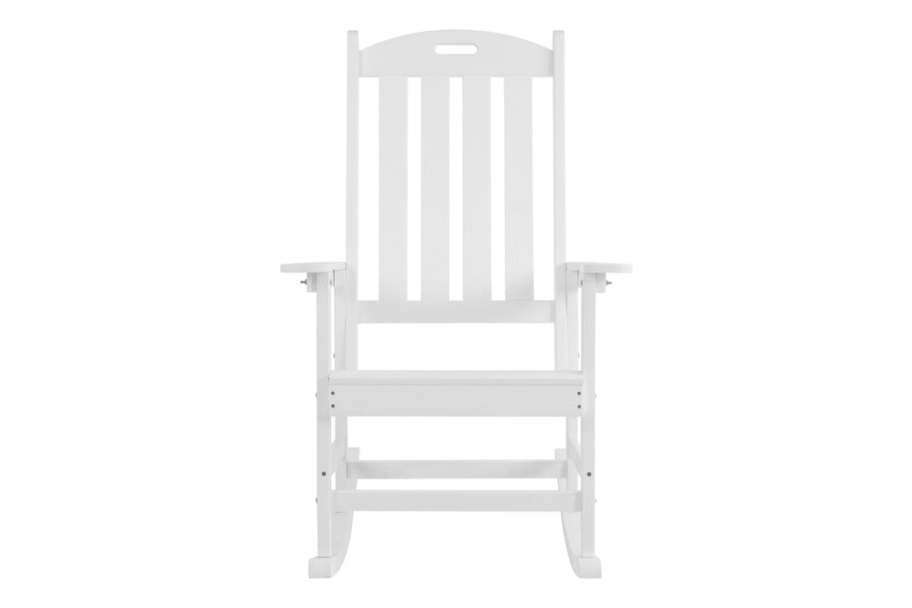 English Elm Rocking all-weather outdoor lounge chair in wood-look HIPS with 304 stainless accents, durable comfort White W2085P363911
