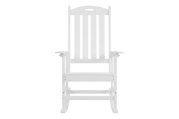English Elm Rocking all-weather outdoor lounge chair in wood-look HIPS with 304 stainless accents, durable comfort White W2085P363911