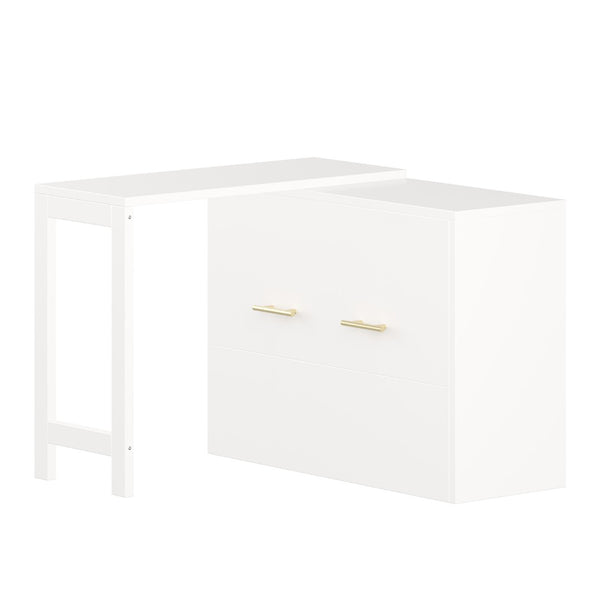 English Elm Twin Size Murphy Chest Bed With Foldable Cushion & Adjustable Desk - Space-Saving White Dresser Unit N733P272603W-GIGA