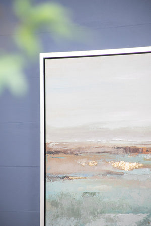 English Elm 59.1x29.5x1.5" Framed Abstract Ocean Painting in Champagne Gold Frame — Misty Blue & Metallic Accent Art (59.1x29.5x1.5) W2078P318300