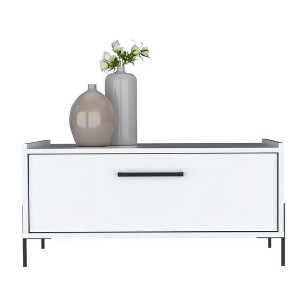 English Elm Coffee Table Narka White Engineered Wood with Spacious 9.8"H Storage Compartment & Black Metal Legs B092P245916