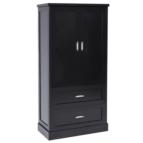 English Elm Tall Bathroom Storage Cabinet with Adjustable Shelves, Two Doors & Drawers, Space-Saving 66" Tall Black N725P178675B