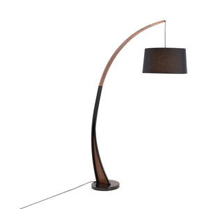 English Elm Noah Mid-Century Floor Lamp with Walnut Arched Frame, Black Linen Shade & Marble Base by LumiSource B202S01393