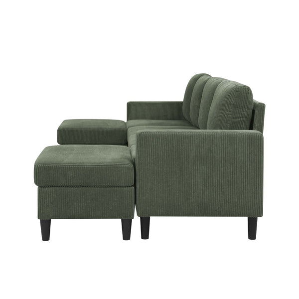 English Elm Cordory Corduroy Modular Sectional with Ottomans Retro Exposed Legs Living Room Dark Green B2748S00033