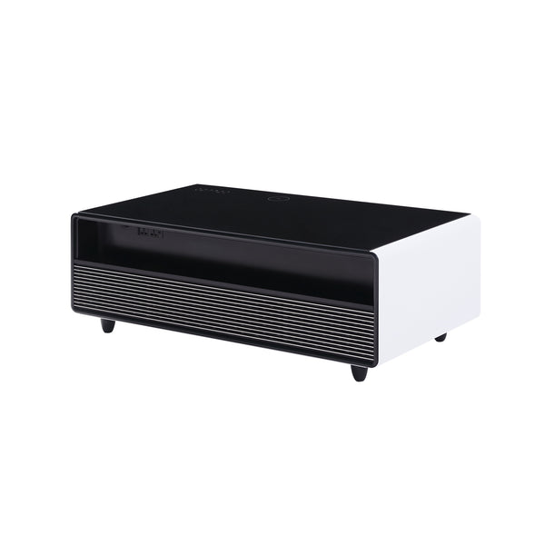 English Elm Modern Smart Coffee Table with Built-in Dual Fridge, Bluetooth Speakers, 15W Wireless Charge, RGB Lights White+Black W1172P320208
