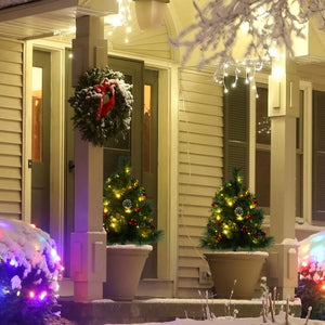 English Elm HOMCOM 22.5" Outdoor Pre-Lit Christmas Shrub 2-Pack with 24 Warm White LEDs, 8 Modes & Stakes W2225P249634