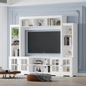 English Elm Wall Entertainment Center with Barn Door Accents Open Shelving Farmhouse Living Room W1820S00015