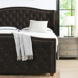 English Elm Marcella Upholstered Shelter Headboard Bed Set, King, Deep Brown Performance Velvet