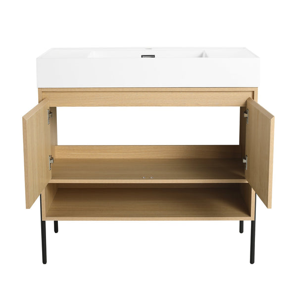 English Elm 36" Bathroom Vanity Combo With Resin Sink, Oak Finish, Stylish Storage & Easy Assembly For Modern Homes W1972S00009