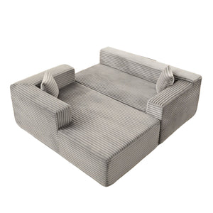 English Elm Compression Modular Sectional Sofa With Deep Chaise – Cozy Grey Corduroy L-Shaped Couch For Small Spaces W3723S00004