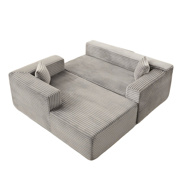 English Elm Compression Modular Sectional Sofa With Deep Chaise – Cozy Grey Corduroy L-Shaped Couch For Small Spaces W3723S00004