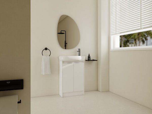 English Elm 23" Freestanding Bathroom Vanity with Ceramic Vessel Sink, Soft-Close Doors, Adjustable Shelf Storage Glossy White W999P206105