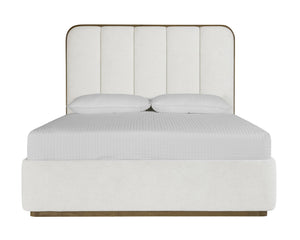 Sunpan Jamille Bed - Plush Eclipse White Upholstered Design with Solid Oak Frame and Extra Thick Headboard Queen