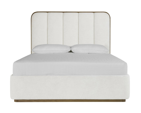 Sunpan Jamille Bed - Plush Eclipse White Upholstered Design with Solid Oak Frame and Extra Thick Headboard Queen