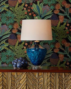 Currey & Company Sapphire Blue Table Lamp - Fused Glass Design With Crystal Base & Polished Nickel For Modern Elegance Blue Glass ,Optic Crystal 6000-1022-currey-company