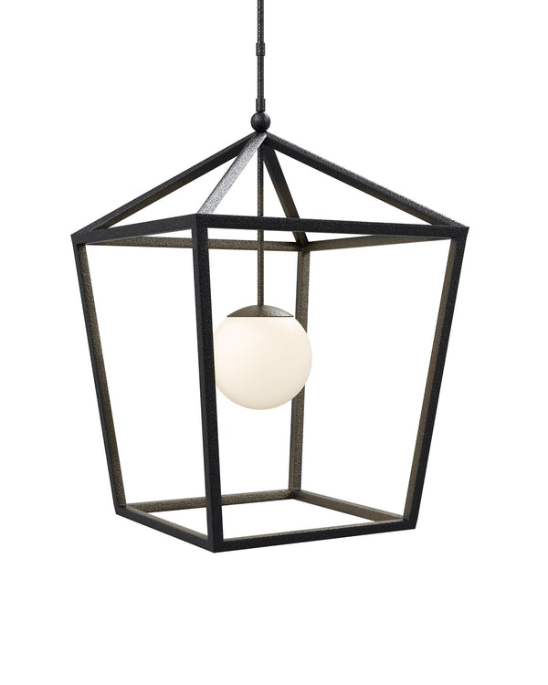 Currey & Company Denison Black Outdoor Lantern - Elegant Wrought Iron Design With Soft Glow For Patios & Porches Black Wrought Iron ,Glass 9500-0024-currey-company