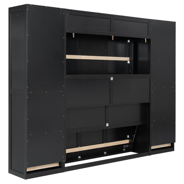 English Elm Queen Murphy Fold Down Wall Bed with Wardrobe Drawers and Shelves for Guest Rooms LP000909AAB