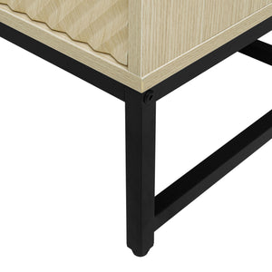 English Elm Carved Solid Wood Handle Sideboard Buffet Cabinet with Adjustable Shelves, Gold Metal Feet Stability W688P207303