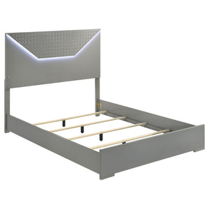 English Elm Pierce Queen Bedroom Set with Led Headboard Diamond Embossed High Gloss Finish Grey B062S01734