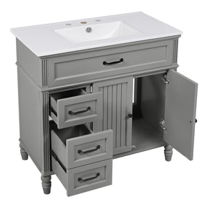 English Elm Christopher Knight Home® - 36" Bathroom Vanity with Sink - Freestanding Ceramic Top, Soft-Close Doors & Drawers, Robust Craftsmanship Grey N759P340019E