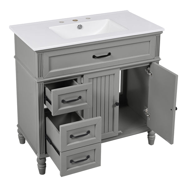 English Elm Christopher Knight Home® - 36" Bathroom Vanity with Sink - Freestanding Ceramic Top, Soft-Close Doors & Drawers, Robust Craftsmanship Grey N759P340019E