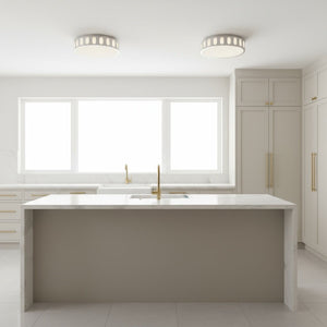English Elm 15.15-in Warm Brass Dimmable Led Flush Mount for Bedroom Hallway or Entryway Brushed Nickel B370P394548