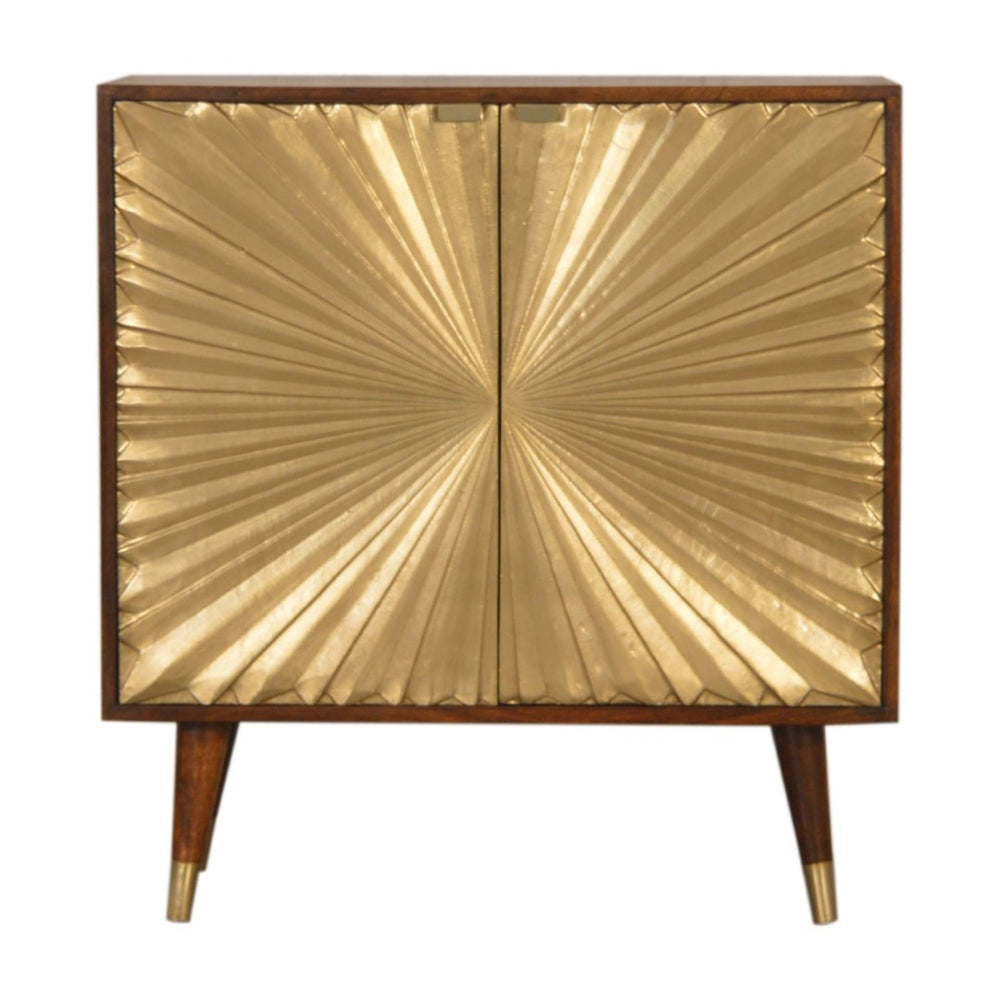 English Elm Solid Mango Wood Cabinet with Brass Plated Doors and Nordic Feet for Living Rooms B182P284339