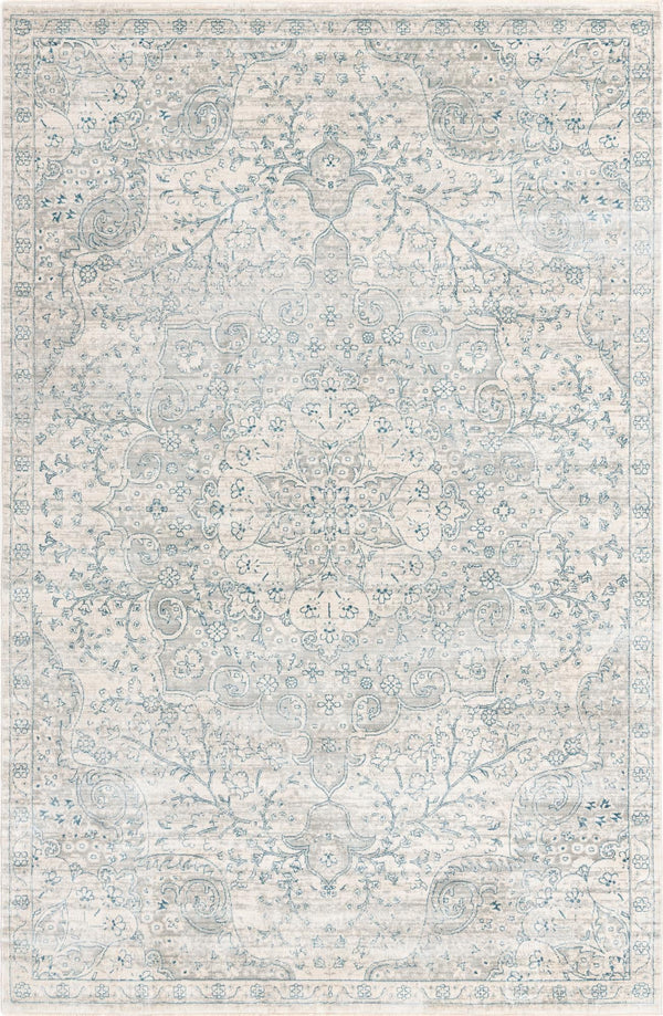 Unique Loom Newport Elms Machine Made Medallion Rug Gray, Ivory/Blue 6' 1" x 9' 2"