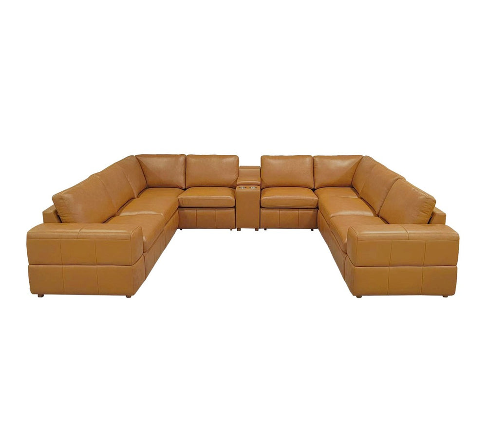 English Elm Large Modular Sectional Sofa Top Grain Leather Match Square Arm Living Room Ginger B2748S00138