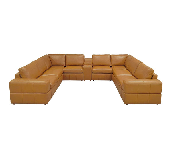 English Elm Large Modular Sectional Sofa Top Grain Leather Match Square Arm Living Room Ginger B2748S00138