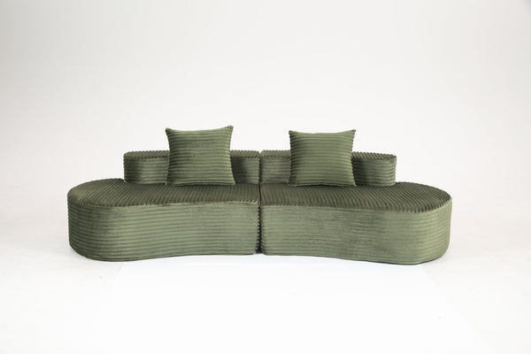 English Elm 110.24" Corduroy Deep Seat Cloud Sofa No Assembly Two Seater with Lumbar Pillows Green W3326P446759
