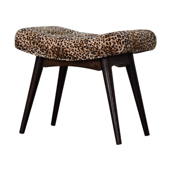 English Elm Soild Wood Leopard Print Curved Velvet Bench – Stylish Accent Seating For Entryways & Living Rooms B182P186280-GIGA