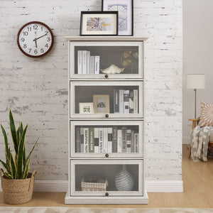 English Elm 4 Tier Glass Display Cabinet with Flip-Up Tempered Doors Elegant Aluminum Curio for Collectibles White W1758P294627