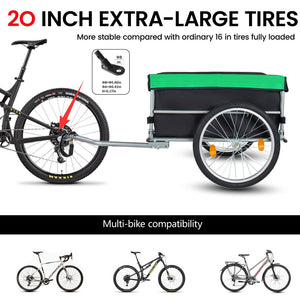 English Elm Foldable Bike Cargo Trailer with 20 Inch Tires Steel Frame and Weatherproof Oxford Cover Green W2932P405184
