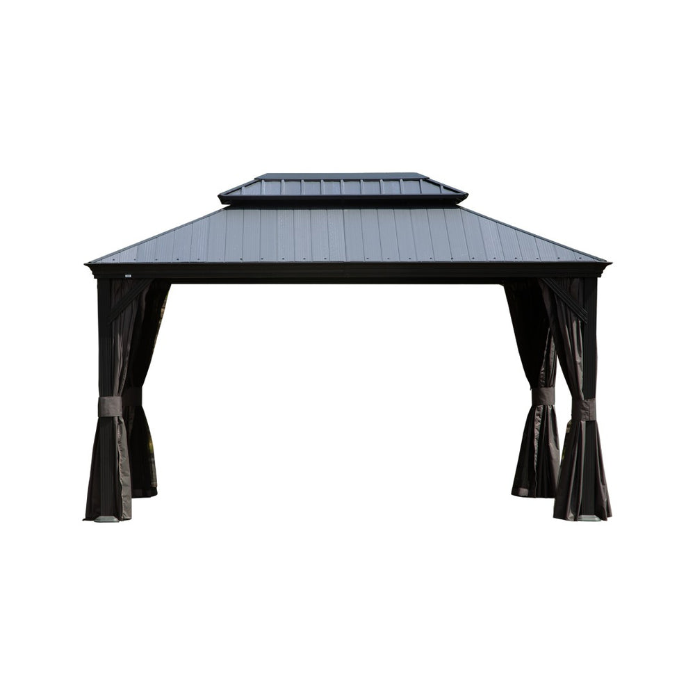 English Elm 12'x16' Hardtop Gazebo Heavy Duty Steel Frame Permanent Outdoor Pavilion with Netting W1859S00186