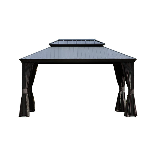 English Elm 12'x16' Hardtop Gazebo Heavy Duty Steel Frame Permanent Outdoor Pavilion with Netting W1859S00186