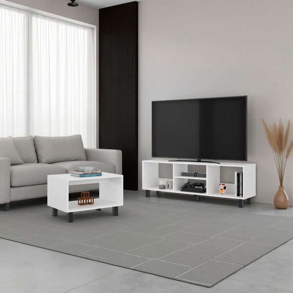English Elm White Open Shelf Tv Stand and Coffee Table Set for Modern Living Rooms B062P486491