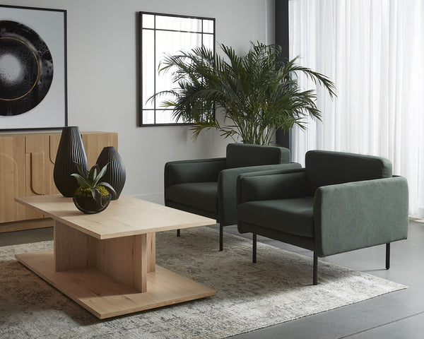 Sunpan Luella Armchair - Classic Mid-Century Design with Generously Cushioned Seating and Black Metal Legs Mina Pine